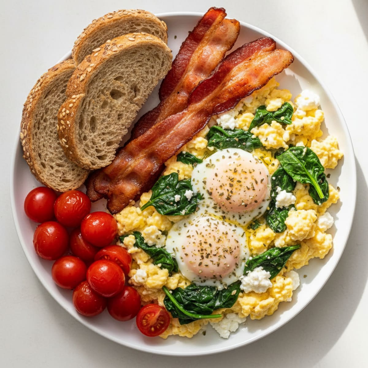 Cottage Cheese Scramble with Spinach and Turkey Bacon