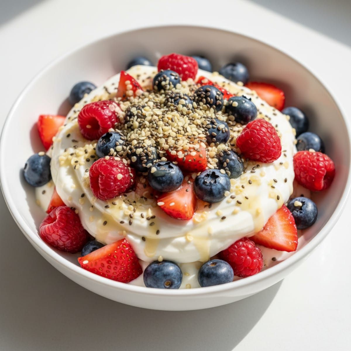 Creamy Greek Yogurt Parfait with Hemp Seeds and Mixed Berries