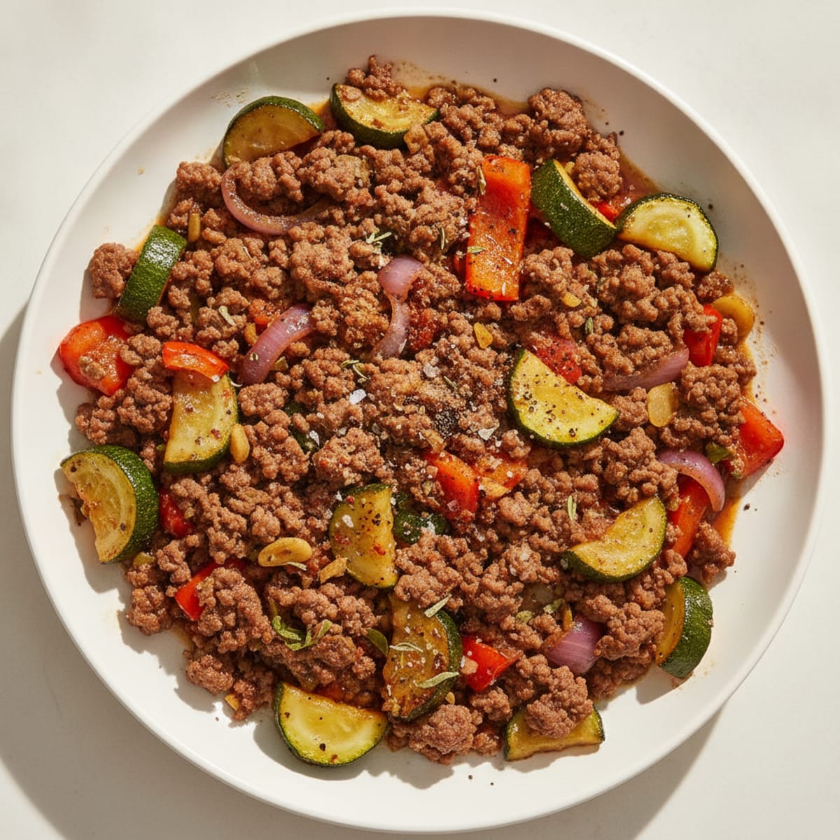 Ground Beef Skillet with Roasted Vegetables