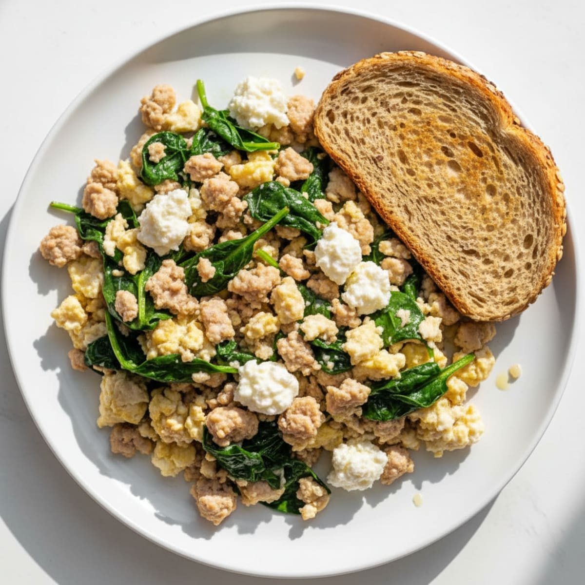 Egg White and Turkey Spinach Scramble with Cottage Cheese