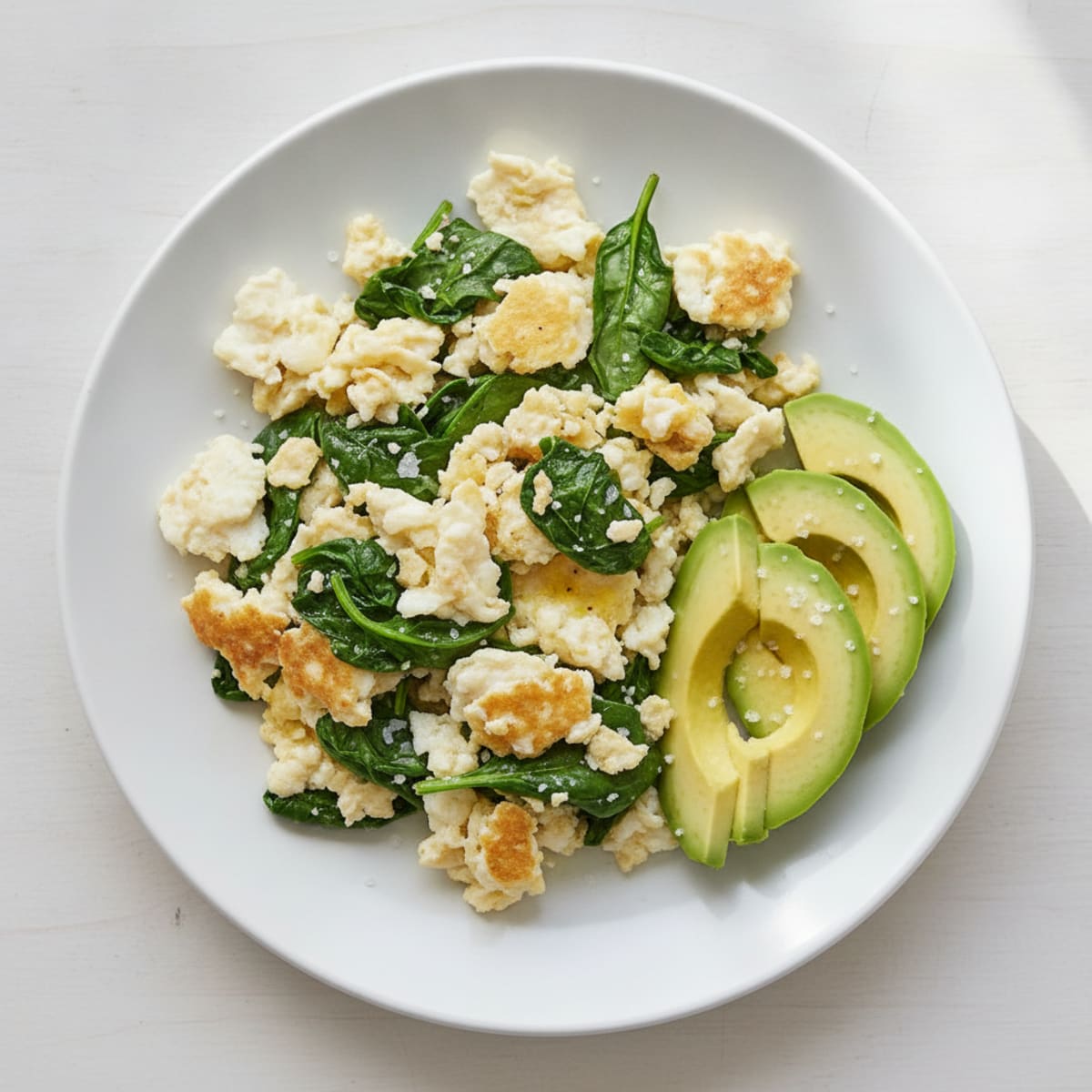 Egg White and Spinach Scramble with Avocado Slices