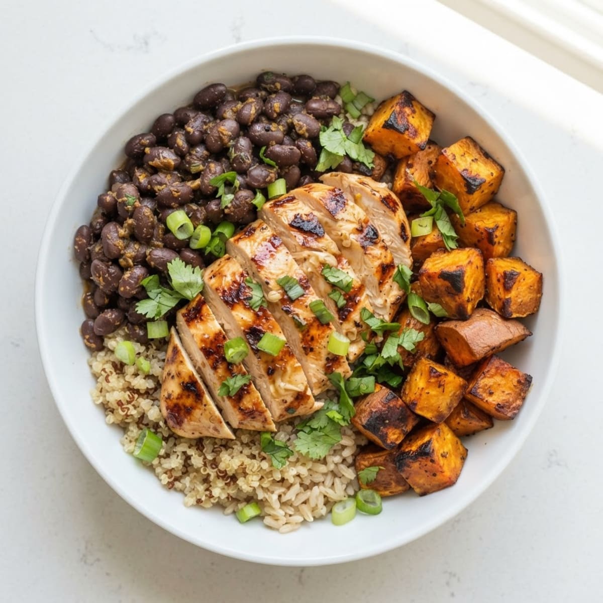 Grilled Chicken and Black Bean Bowl with Roasted Sweet Potatoes