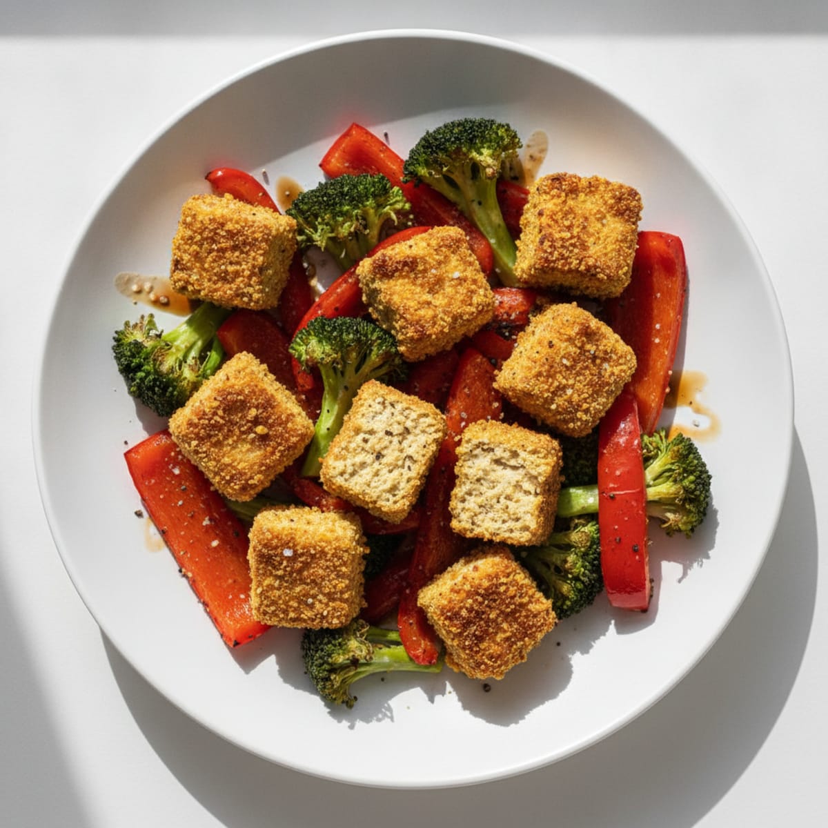 High-Protein Crispy Baked Tofu with Roasted Rainbow Vegetables