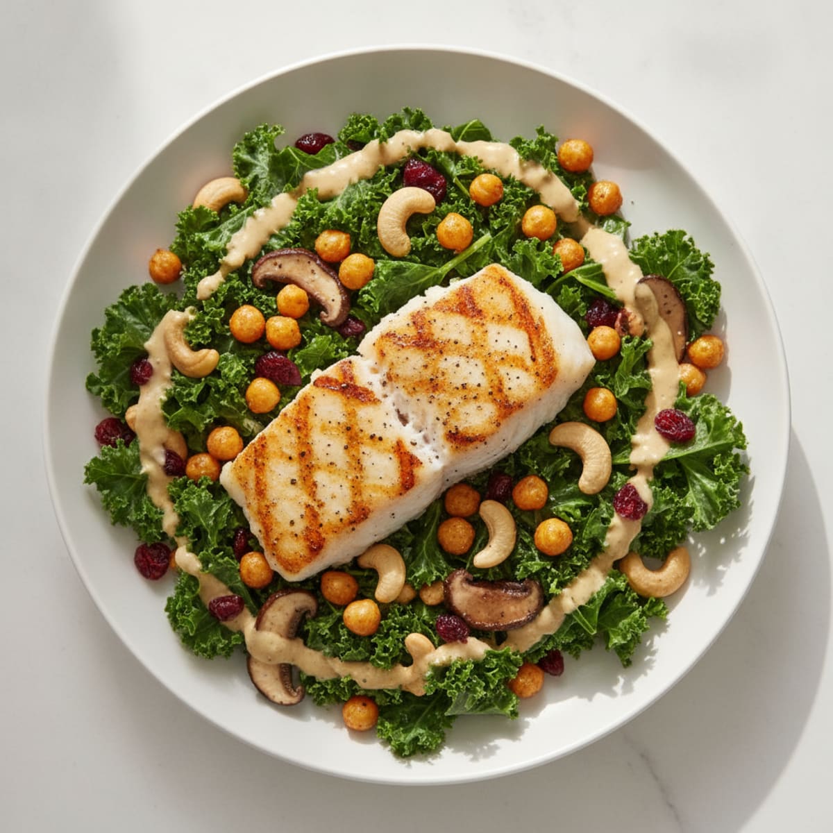 Sweet Kale Salad with Grilled Fish