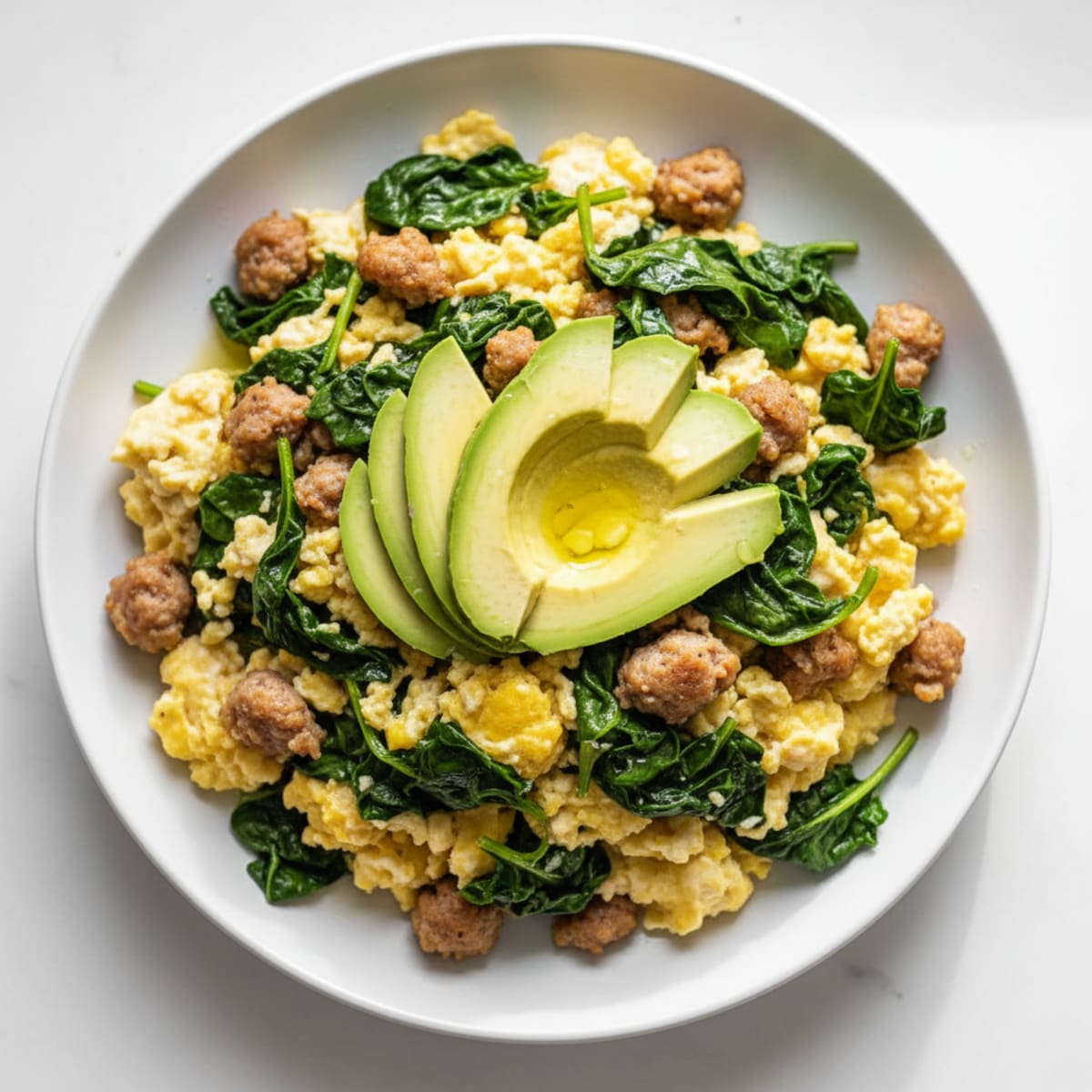 Egg White Spinach Scramble with Turkey Sausage