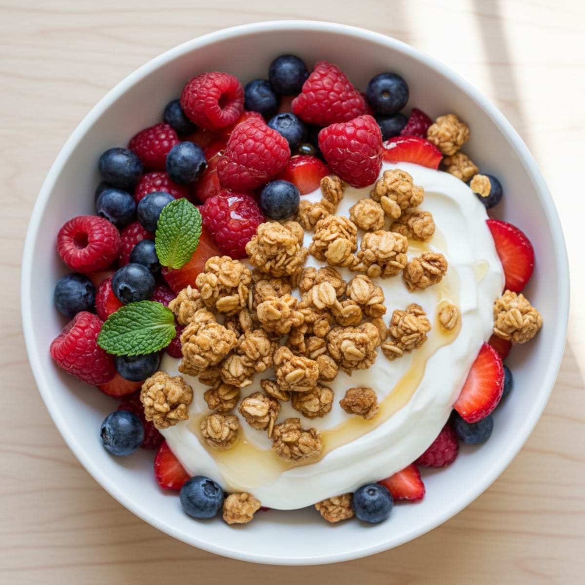 Greek Yogurt Parfait with Mixed Berries and Protein Granola