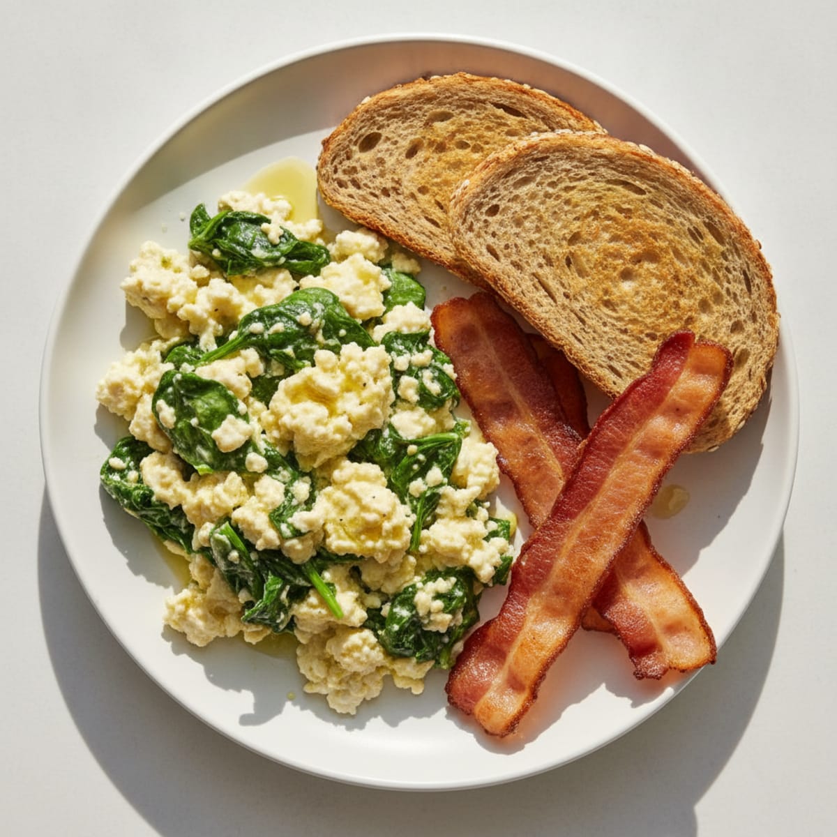 Cottage Cheese Scramble with Spinach and Turkey Bacon