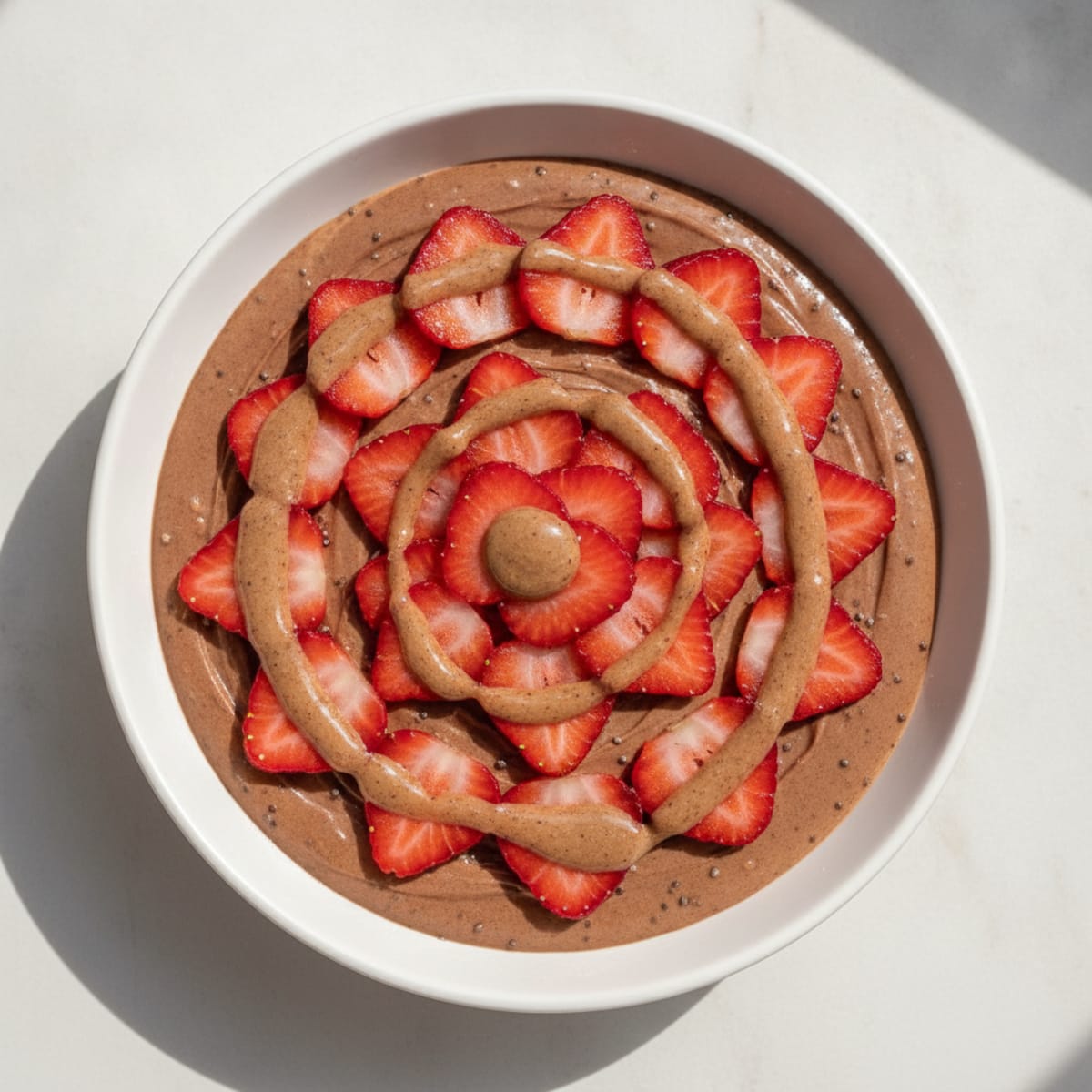 Silky Chocolate Protein Pudding with Sliced Strawberries