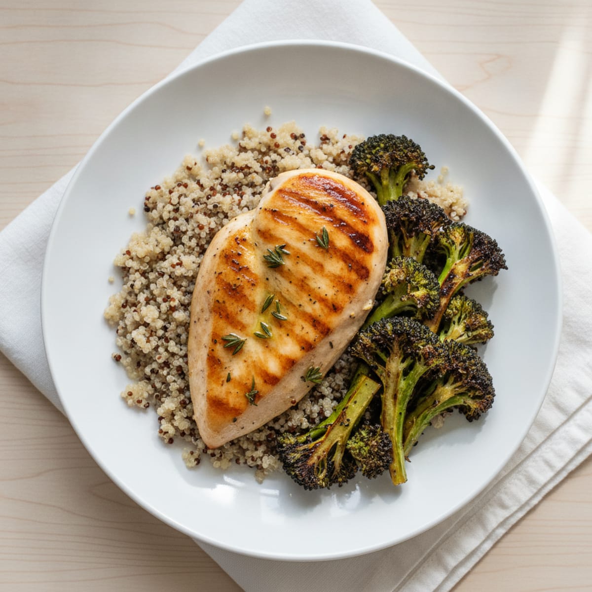 Grilled Chicken Breast with Quinoa and Roasted Broccoli