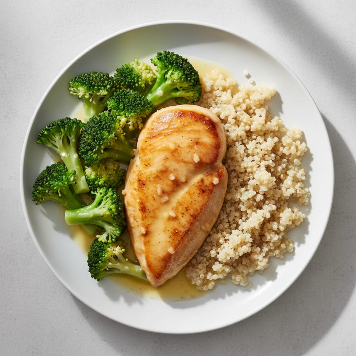 Lemon Garlic Pan Seared Chicken with Steamed Broccoli and Quinoa