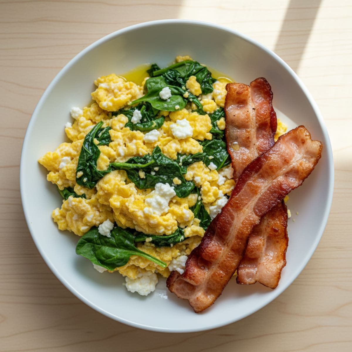 Cottage Cheese Scramble with Spinach and Turkey Bacon