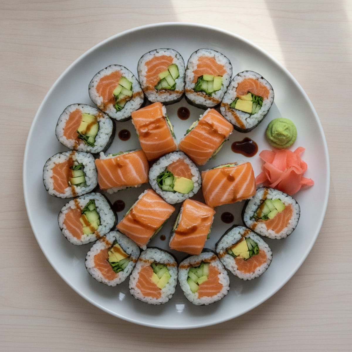 Fresh Salmon Avocado Sushi Rolls