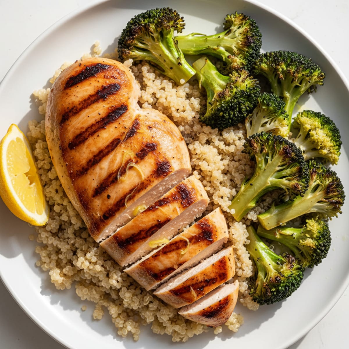 Grilled Chicken Breast with Quinoa and Roasted Broccoli