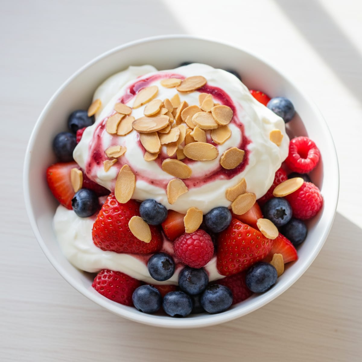 Greek Yogurt Protein Parfait with Mixed Berries and Almonds