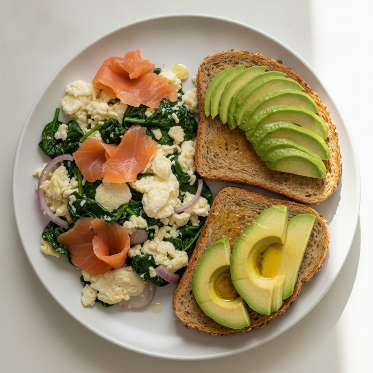 Smoked Salmon and Egg White Scramble with Sautéed Spinach