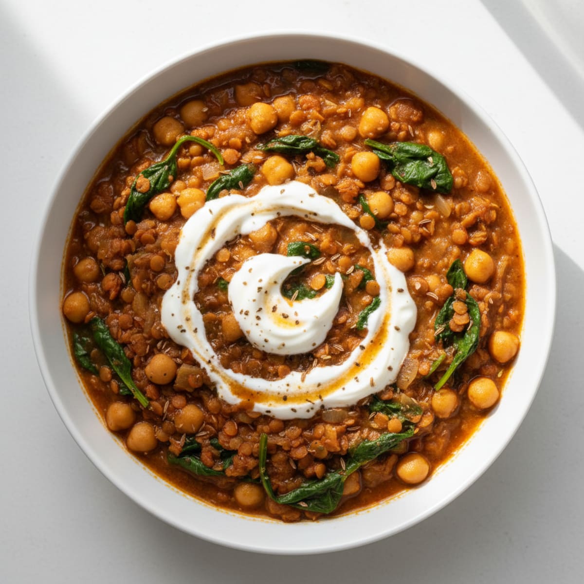 Lentil and Chickpea Stew with Silky Greek Yogurt Swirl