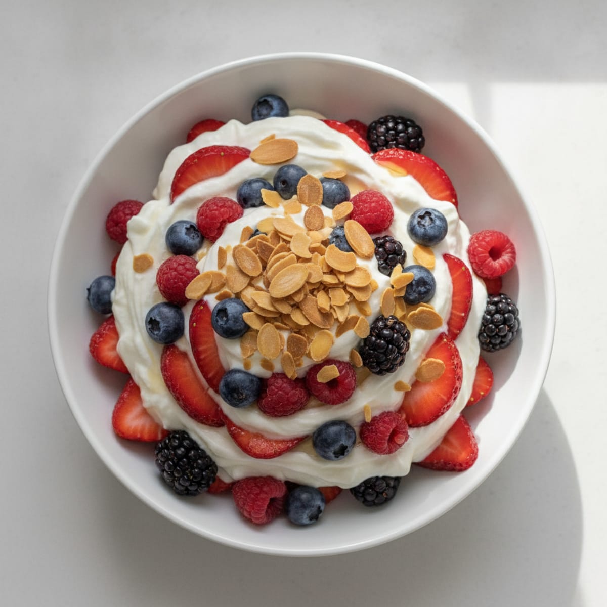 Greek Yogurt Protein Parfait with Mixed Berries and Almonds