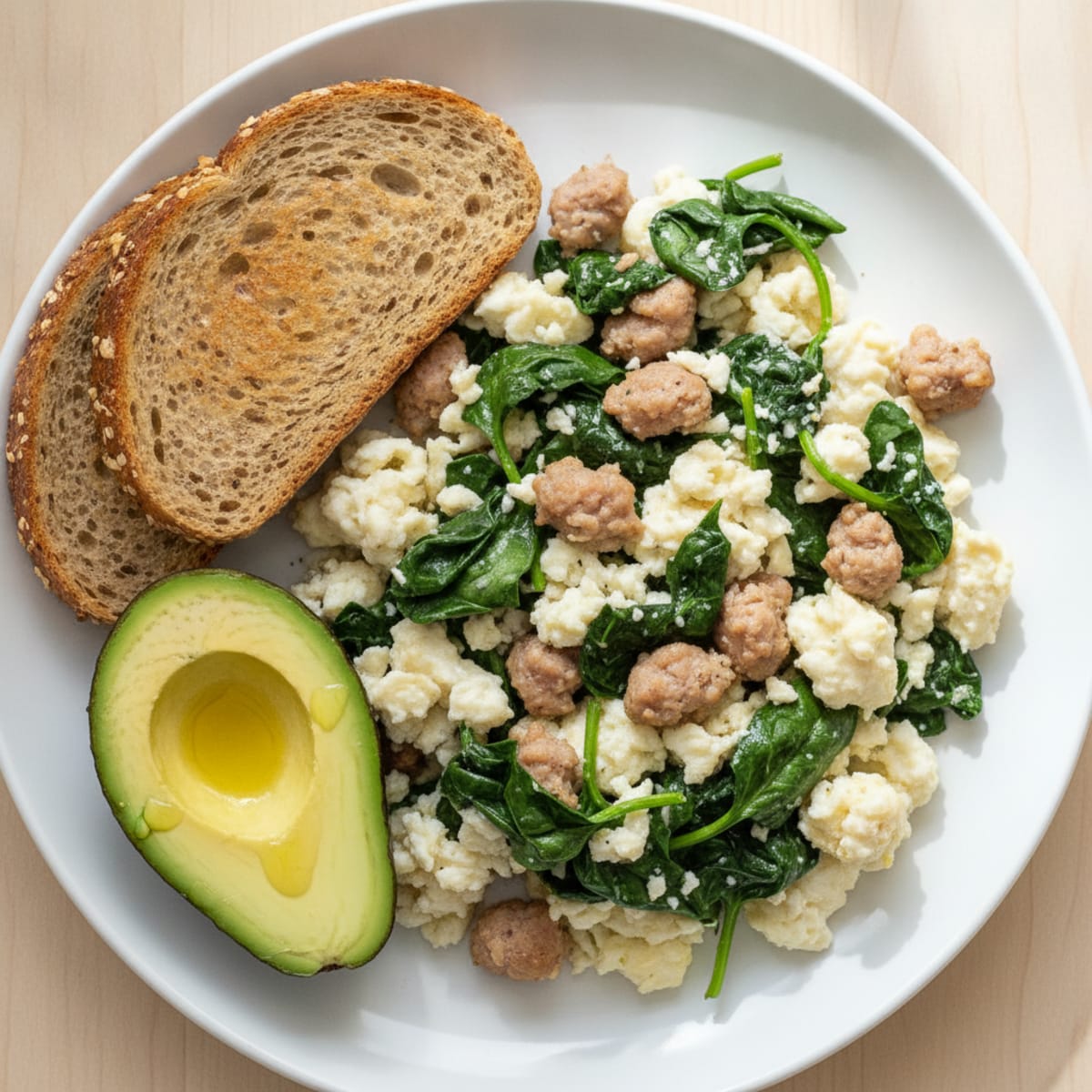 Egg White and Turkey Sausage Scramble with Spinach