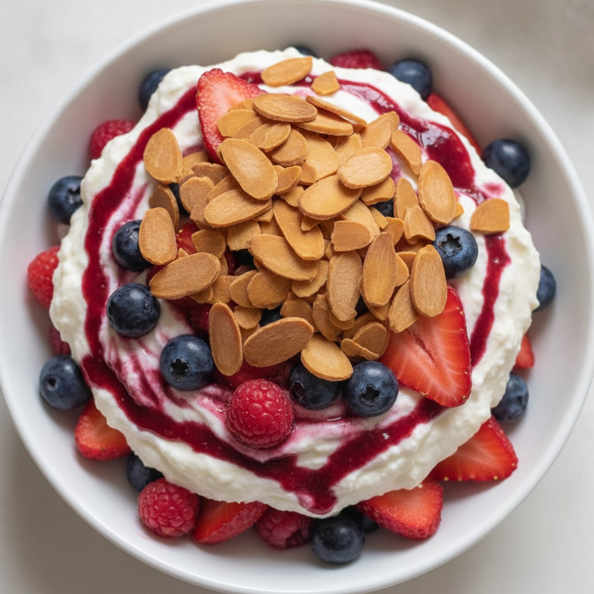 Greek Yogurt Protein Parfait with Mixed Berries and Almonds