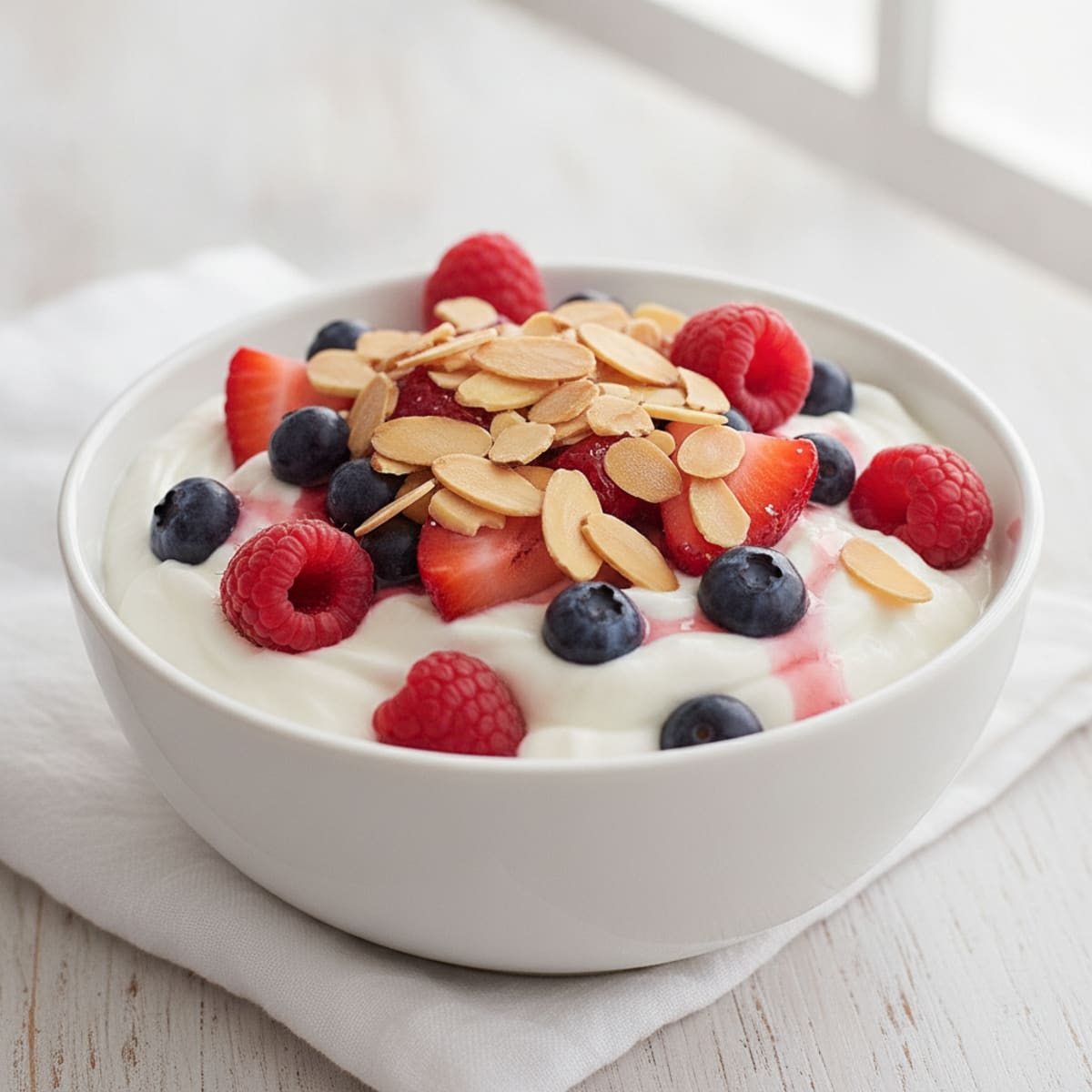 Greek Yogurt Protein Parfait with Mixed Berries and Almonds