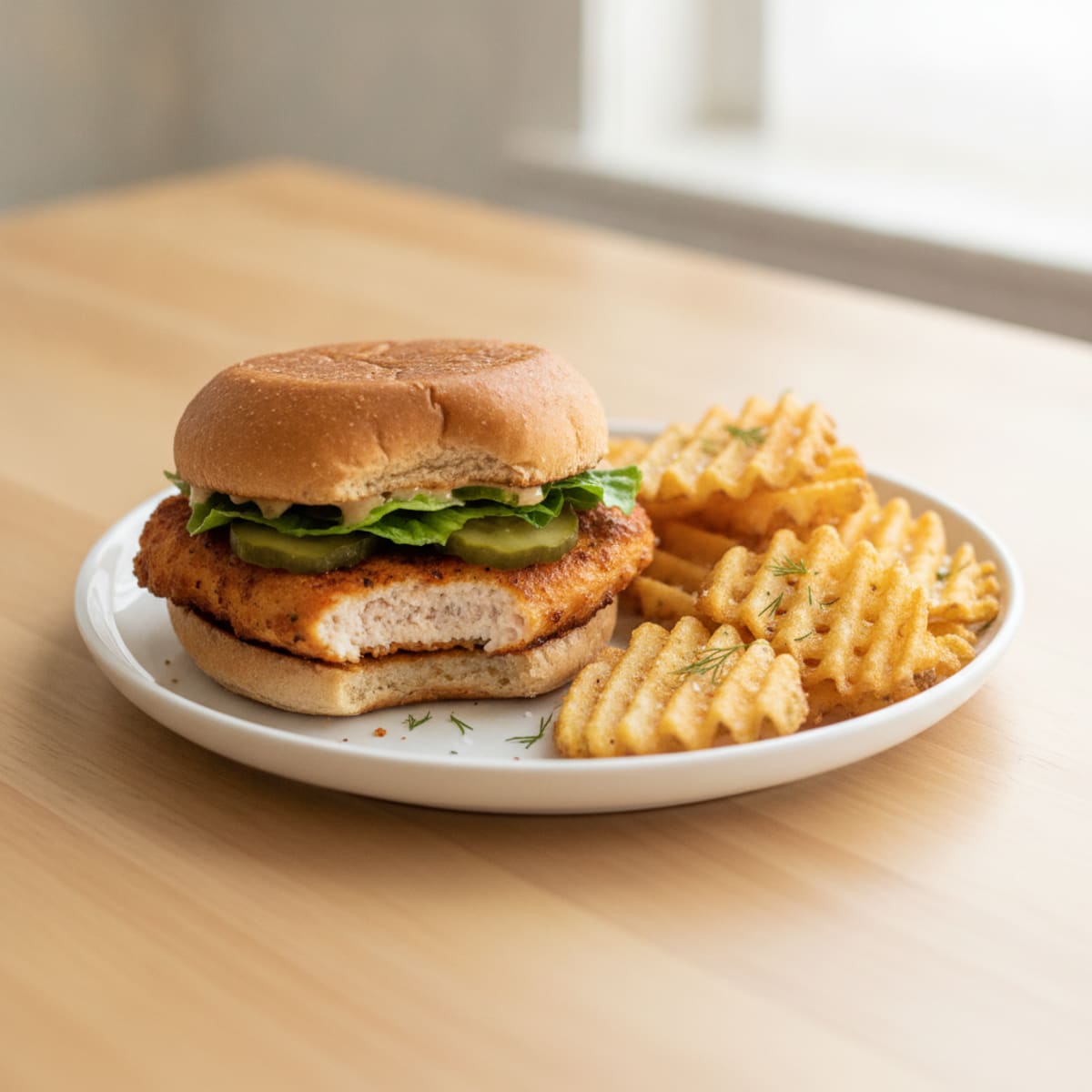 Clean-Eating Chicken Sandwich with Waffle Fries