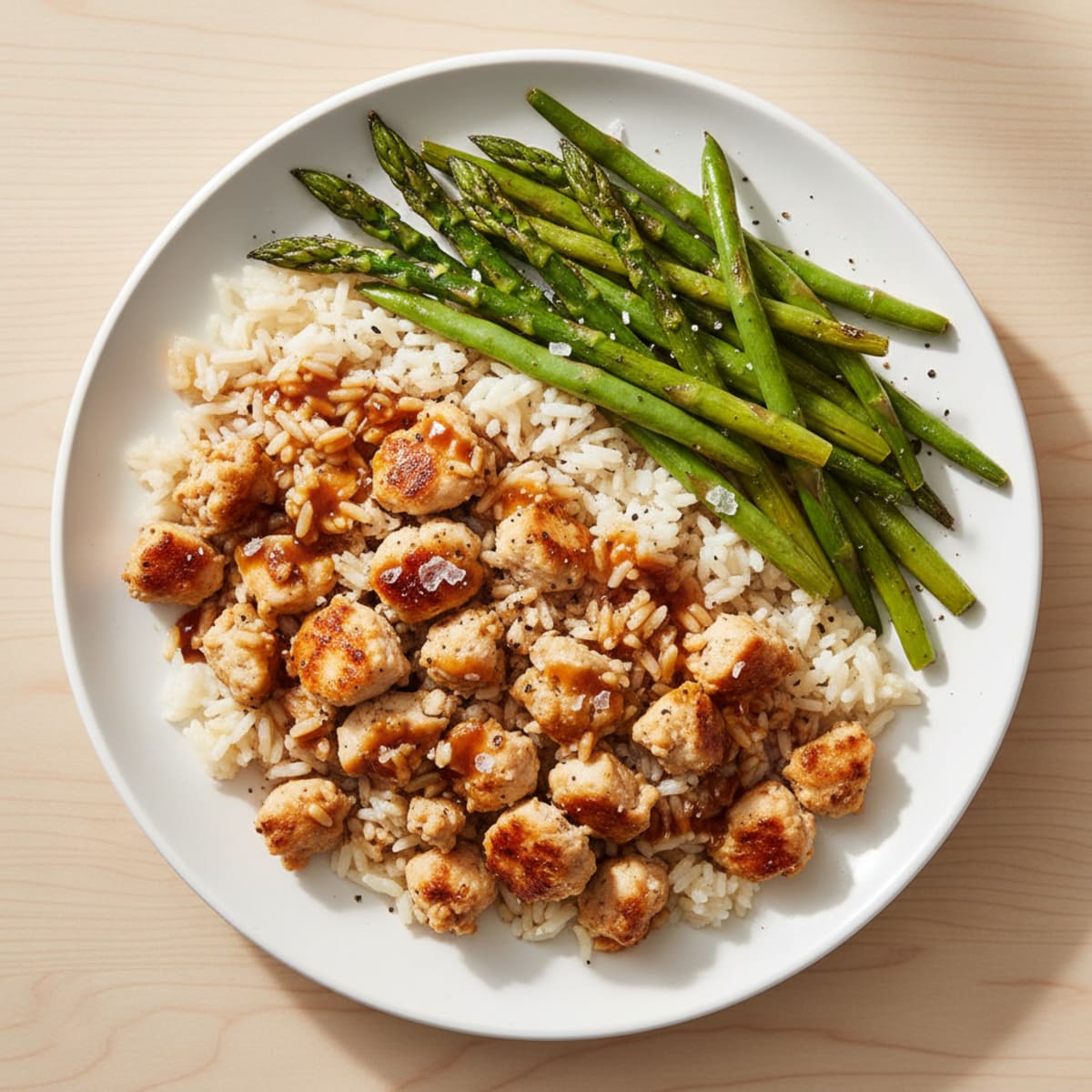 Ground Chicken with Roasted Asparagus and Green Beans