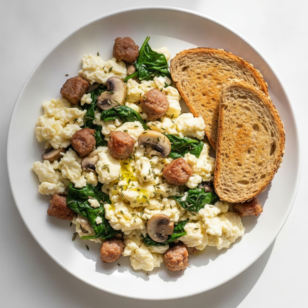 Egg White and Turkey Sausage Scramble with Spinach and Mushrooms