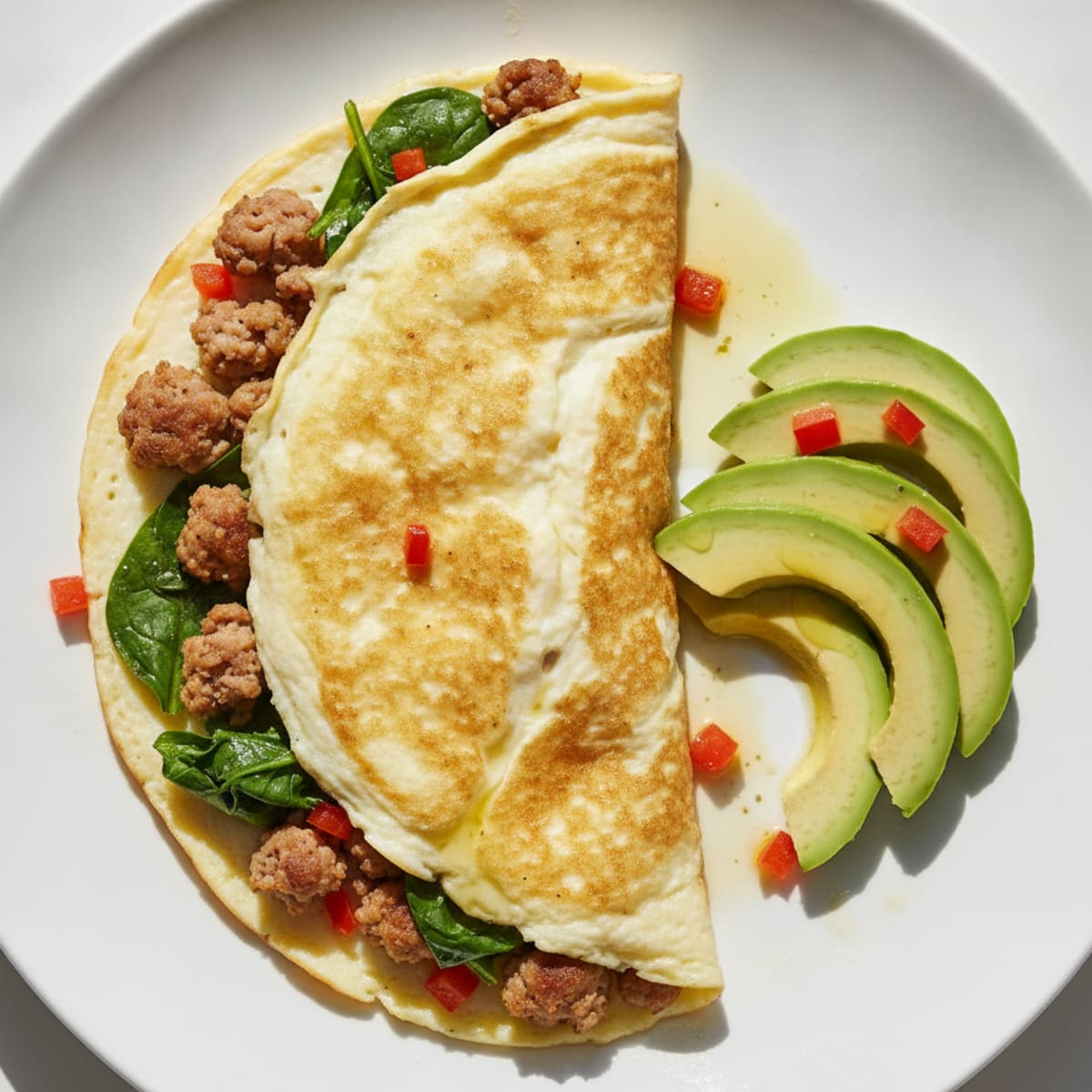 Egg White Spinach Omelet with Turkey Sausage