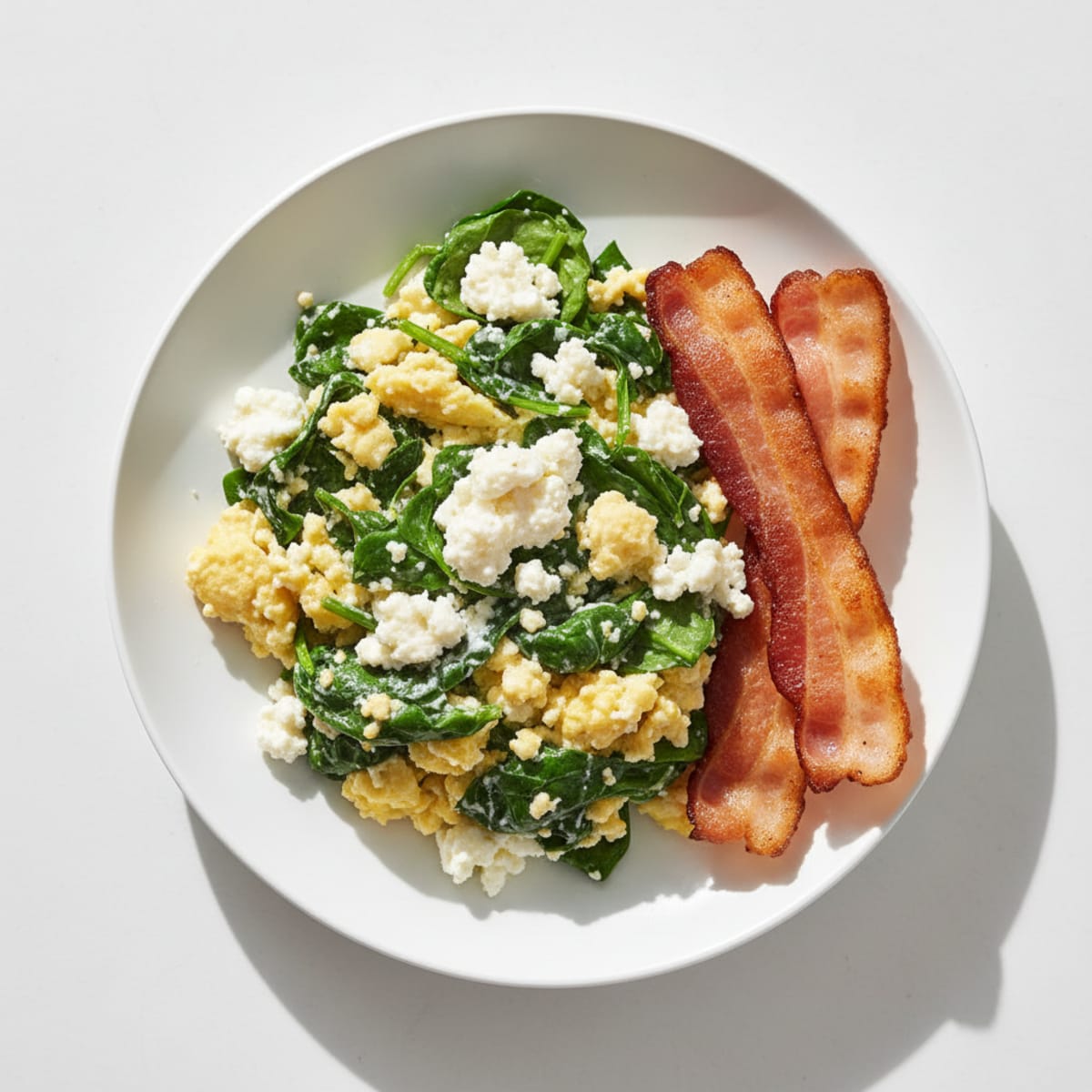 Cottage Cheese Egg Scramble with Spinach and Turkey Bacon