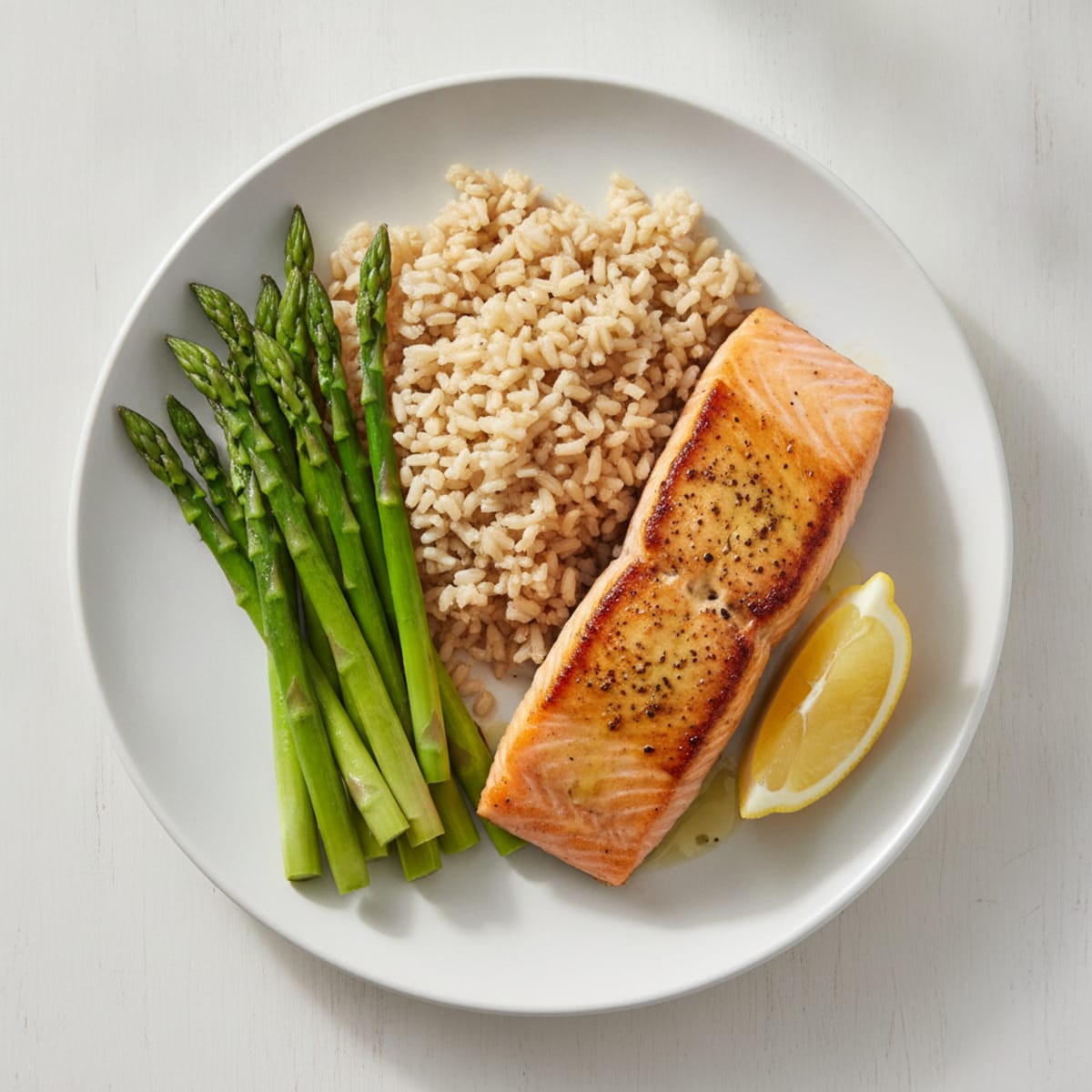 Seared Salmon with Steamed Asparagus and Brown Rice