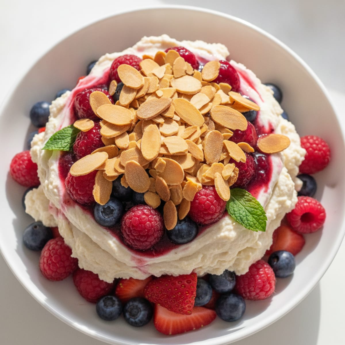 Greek Yogurt Protein Parfait with Mixed Berries and Almonds