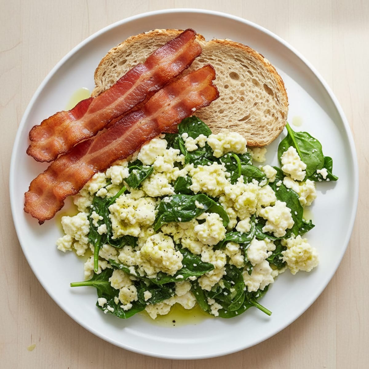 Cottage Cheese Scramble with Spinach and Turkey Bacon