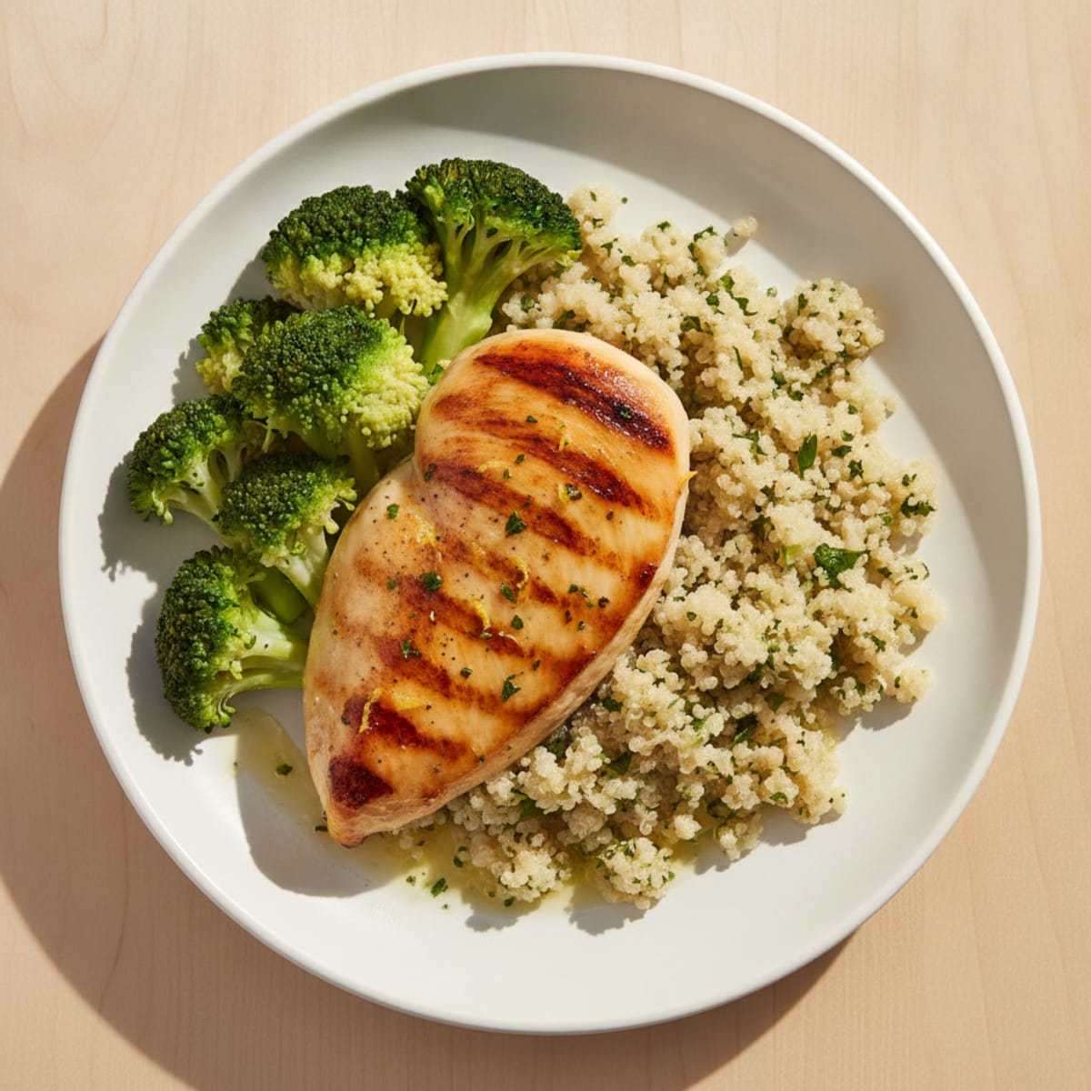 Grilled Chicken Breast with Quinoa and Steamed Broccoli