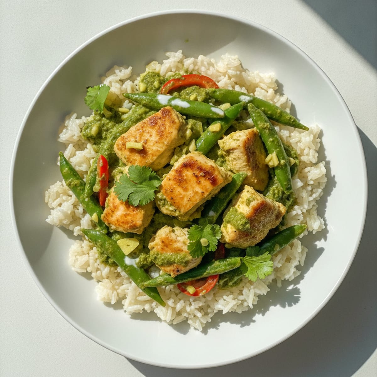 Green Curry Chicken with Coconut Rice