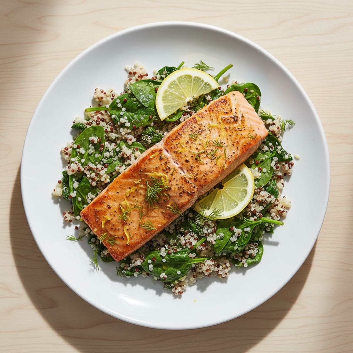 Grilled Lemon Herb Salmon with Quinoa and Spinach