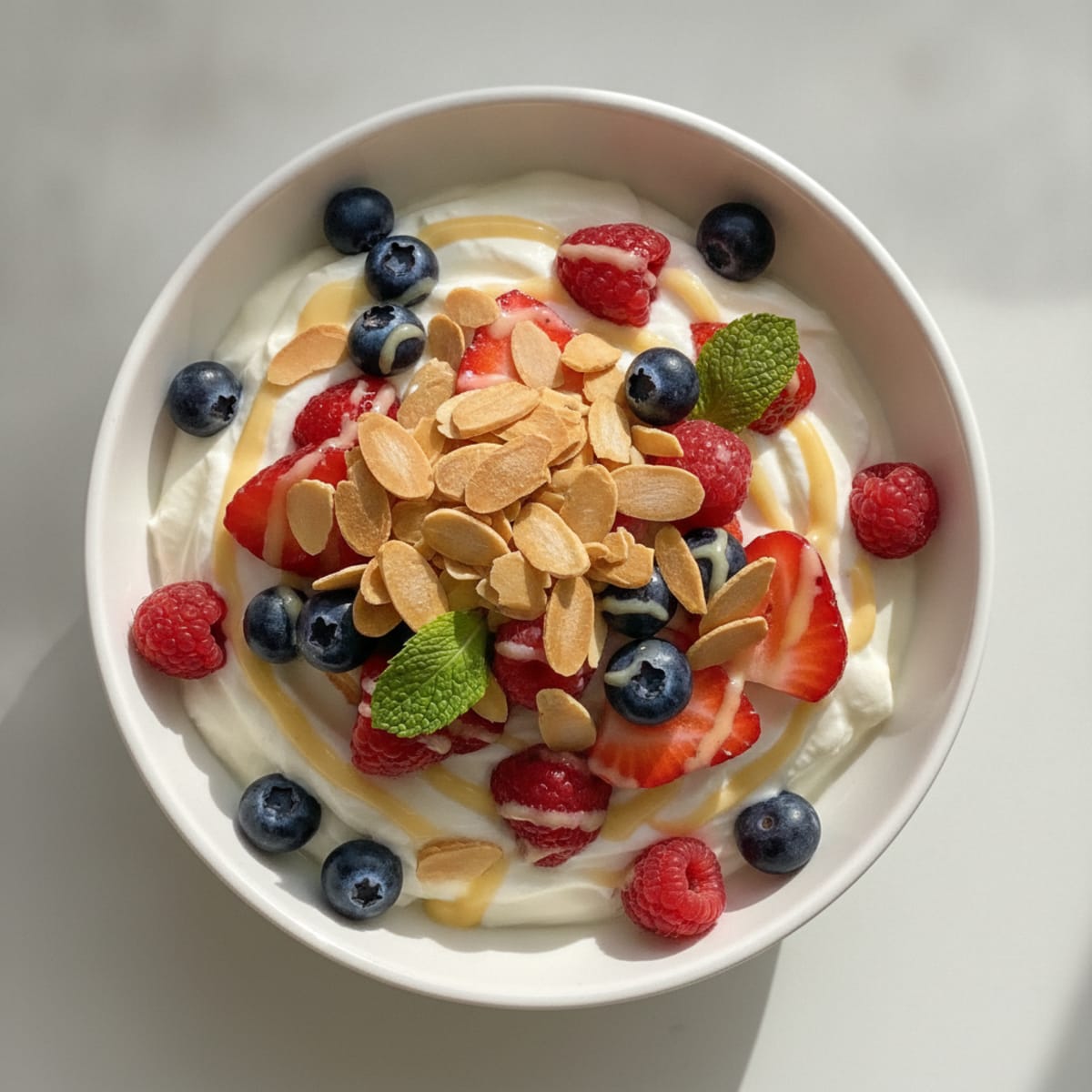 Greek Yogurt Protein Parfait with Mixed Berries and Almonds