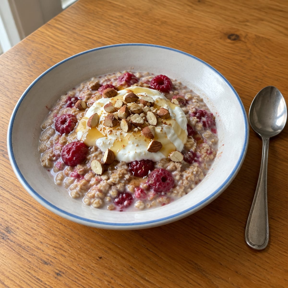 Raspberry oats with 2% milk