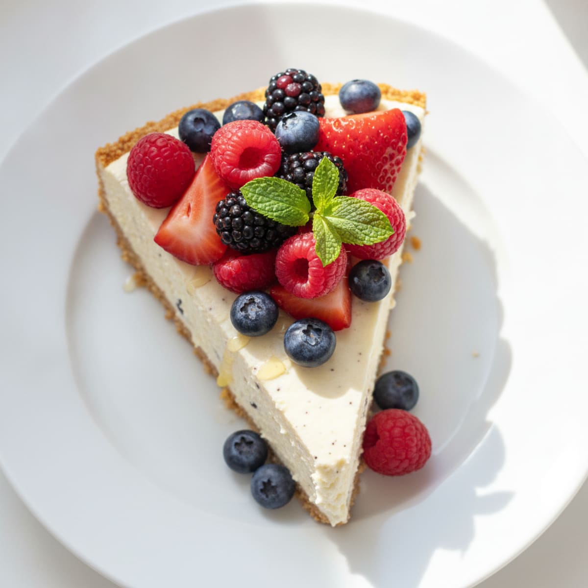 Greek Yogurt Protein Cheesecake with Mixed Berries