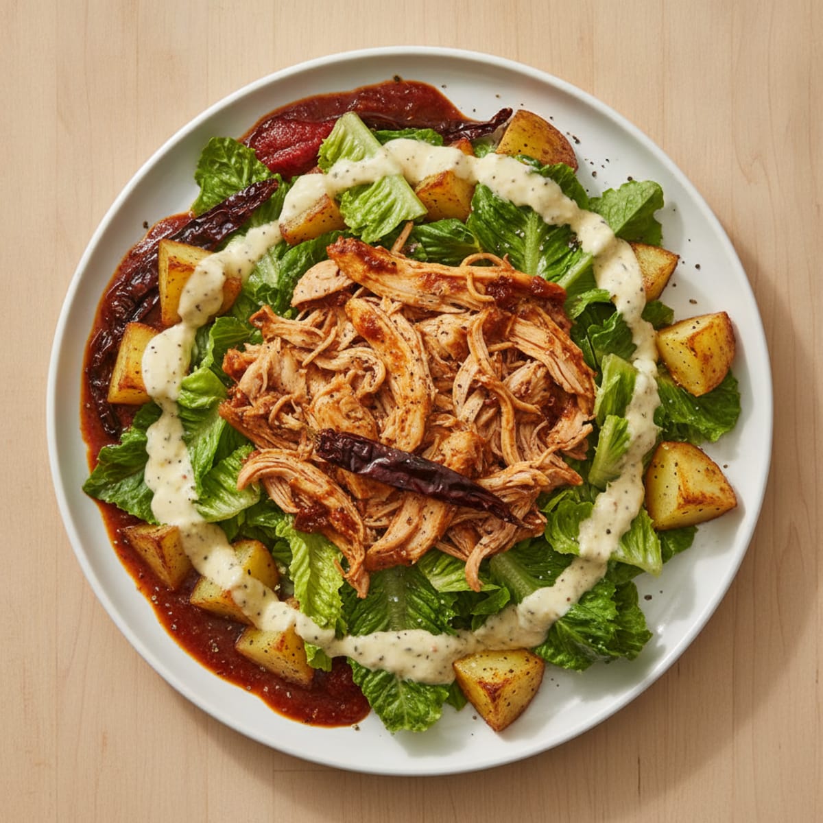 Birria Chicken and Potato Caesar Salad