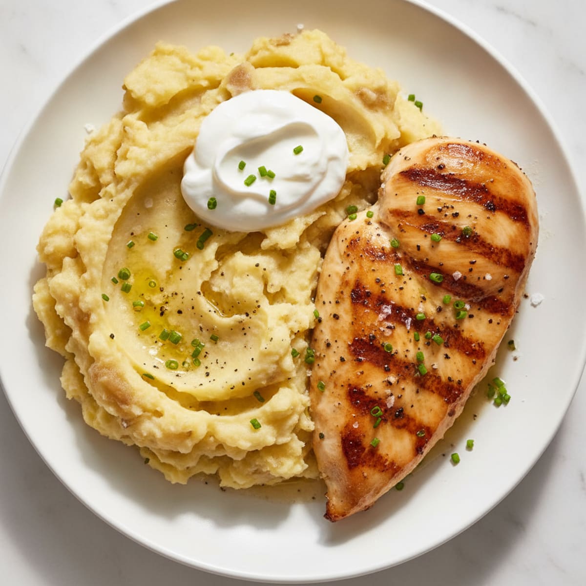 Buttery Garlic Mashed Potatoes with Herb-Grilled Chicken