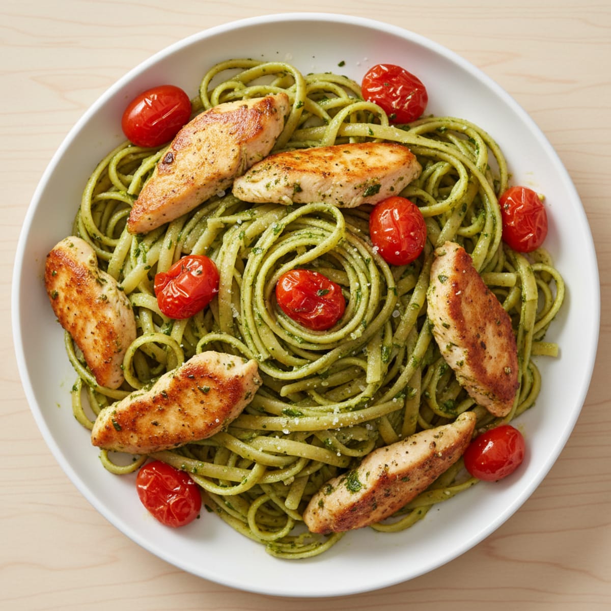 Pesto Chicken Linguine with Tomatoes