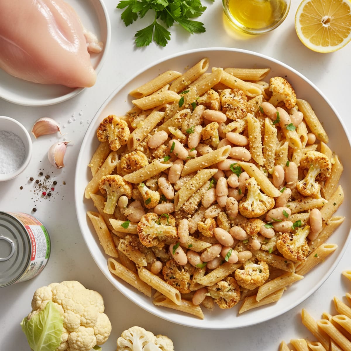 Roasted Cauliflower and White Bean Pasta