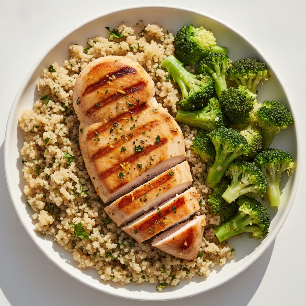 Grilled Chicken Breast with Quinoa and Steamed Broccoli