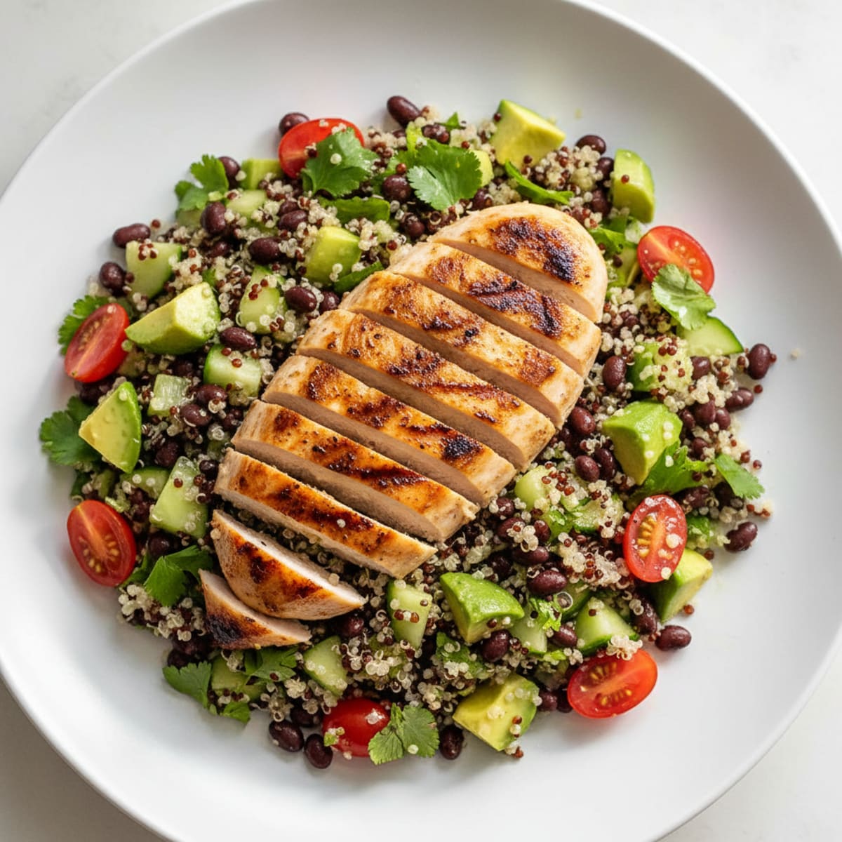Grilled Chicken Breast with Creamy Avocado Quinoa Salad