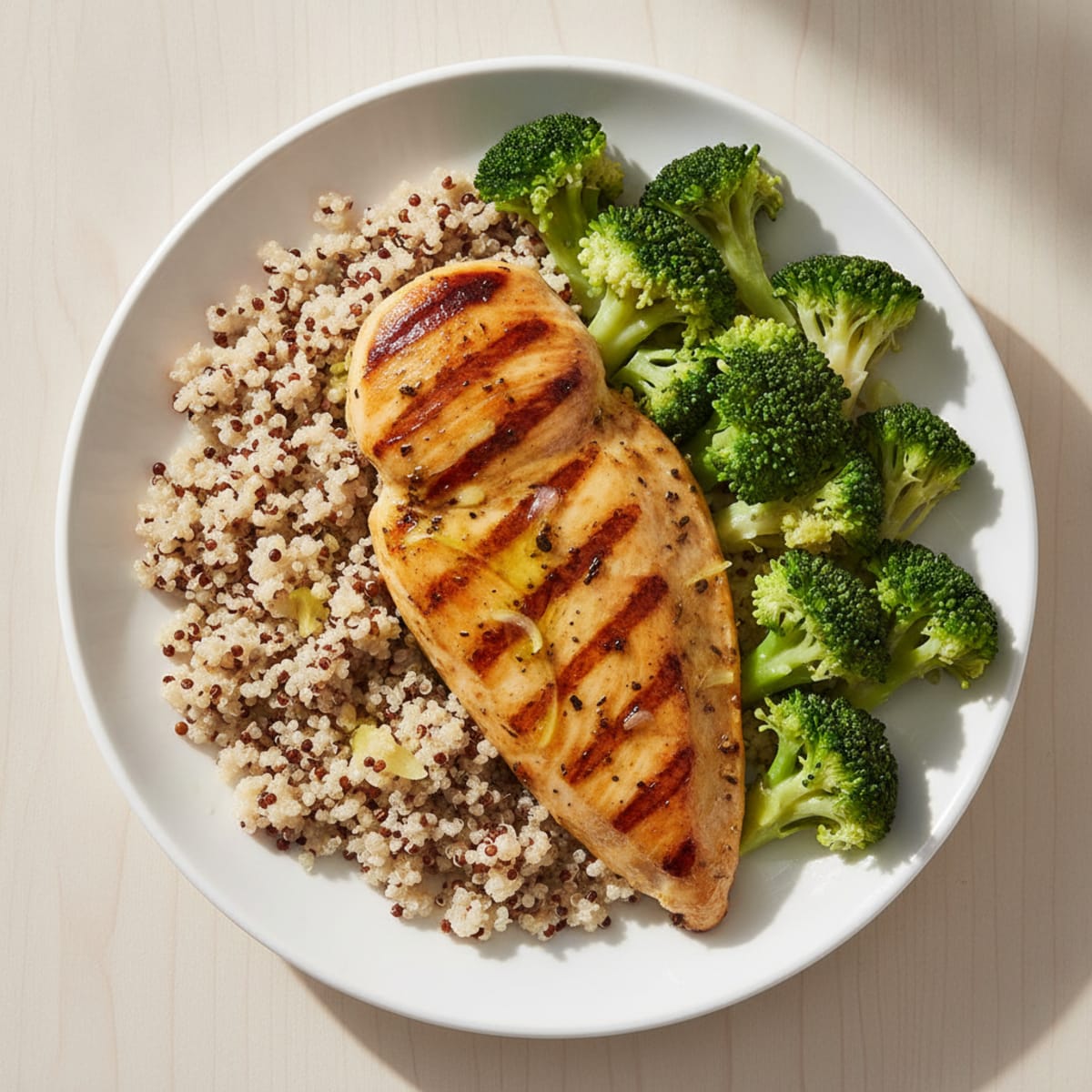 Grilled Chicken Breast with Quinoa and Steamed Broccoli