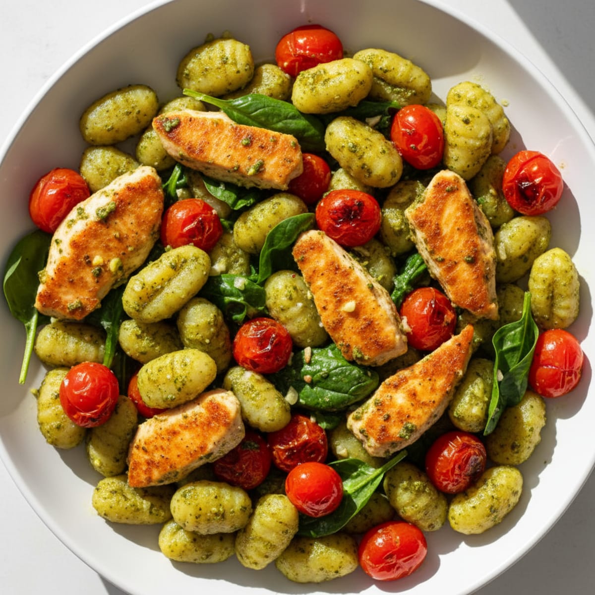 Pesto Gnocchi with Blistered Tomatoes