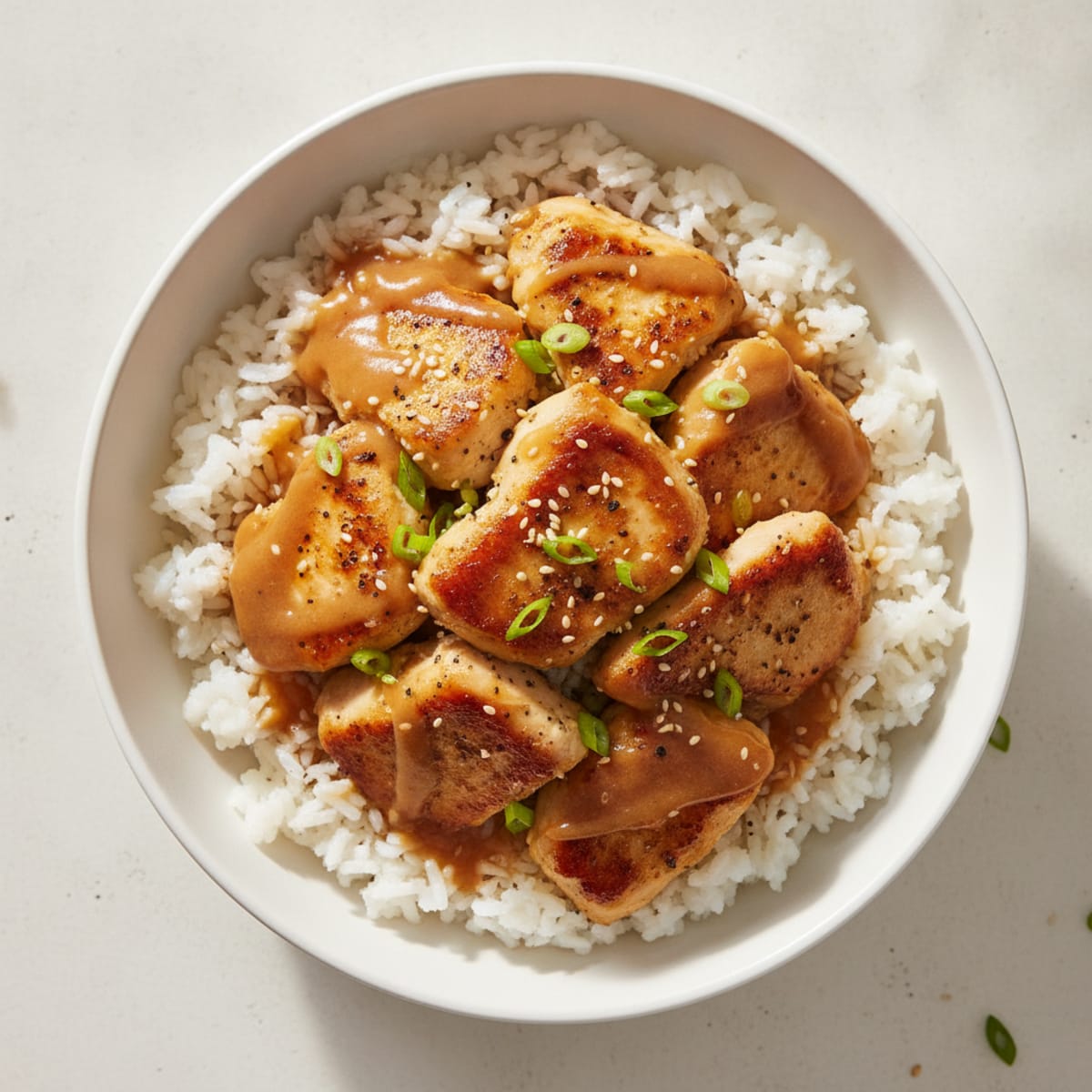Garlic Ginger Chicken and Rice Bowl with Soy Glaze