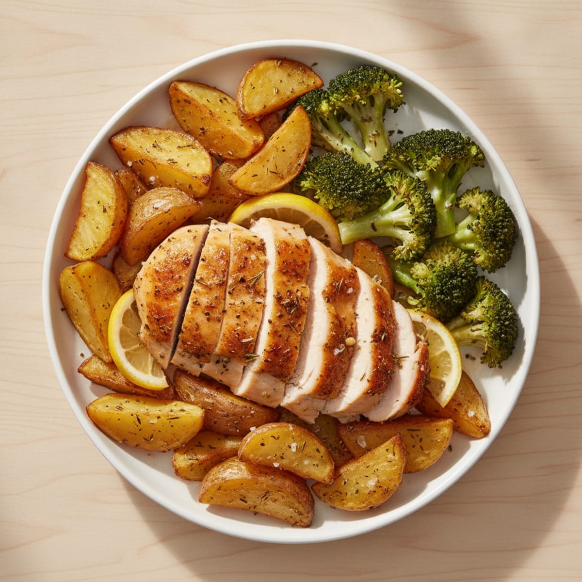 Herb-Roasted Chicken with Roasted Potatoes and Broccoli
