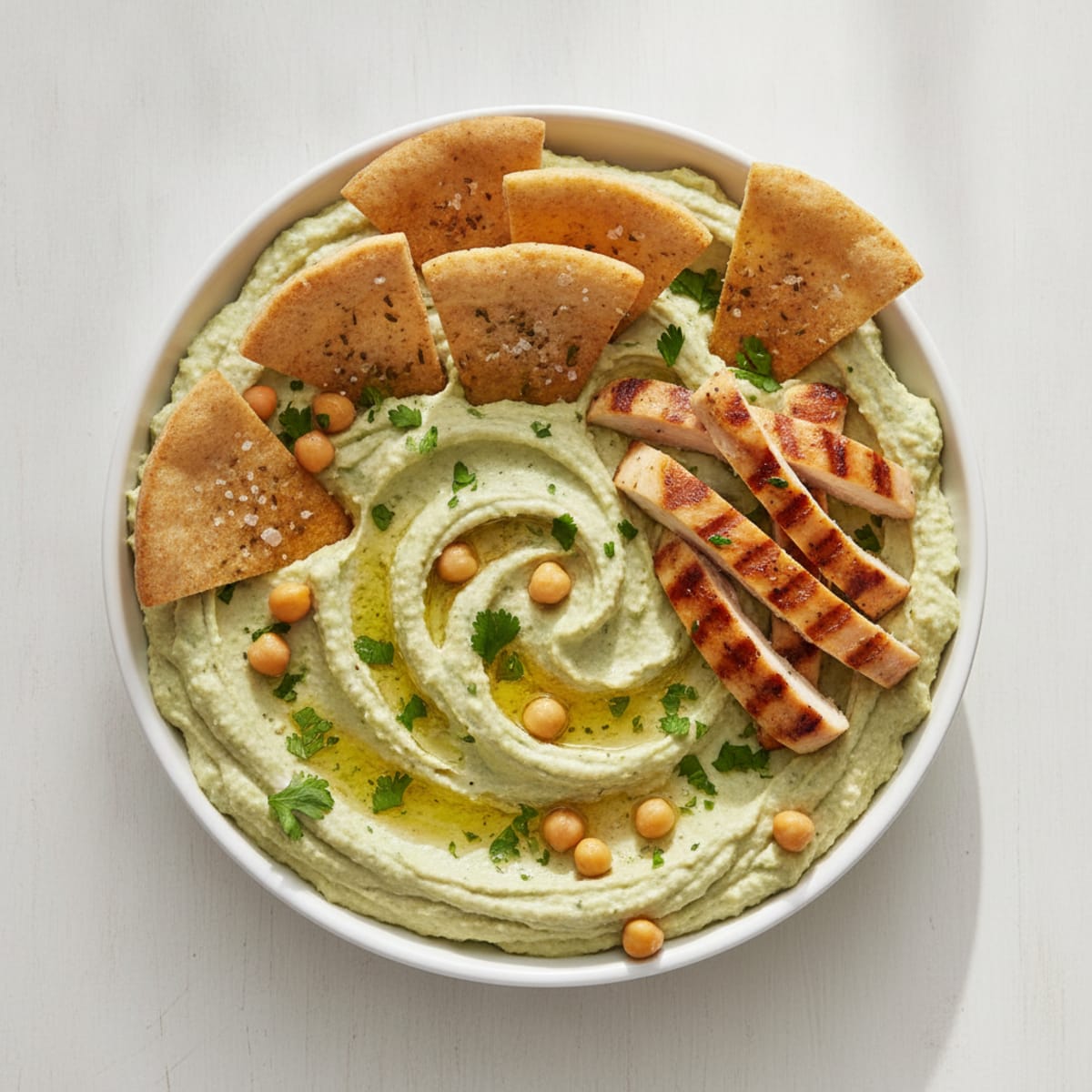 Garlic Herb Hummus with Pita Chips