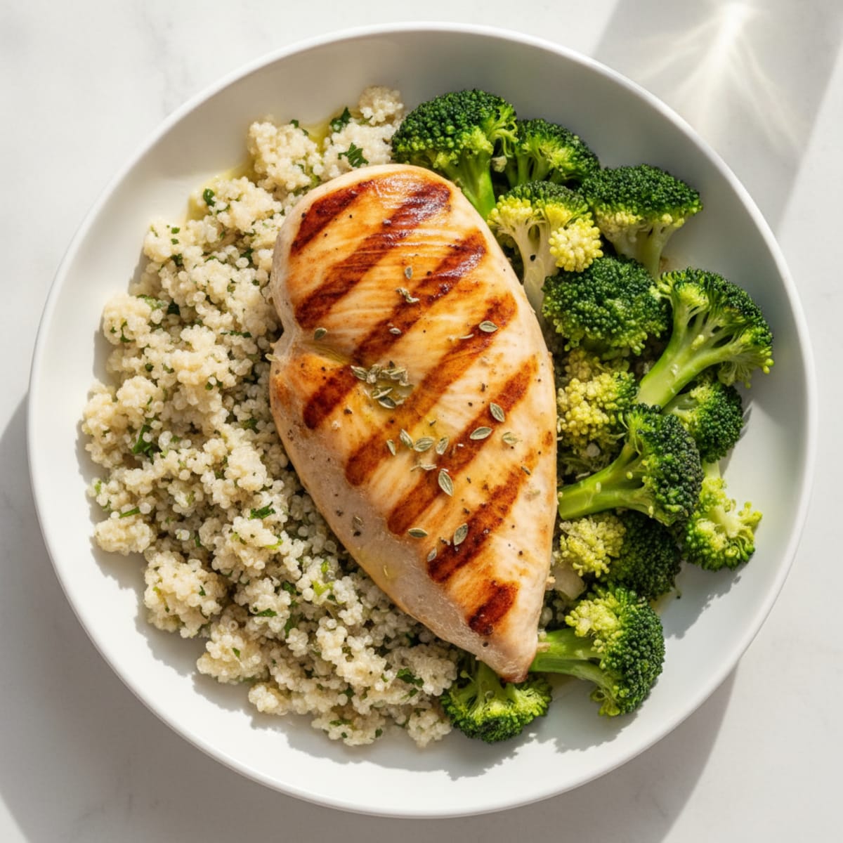 Grilled Chicken Breast with Quinoa and Steamed Broccoli